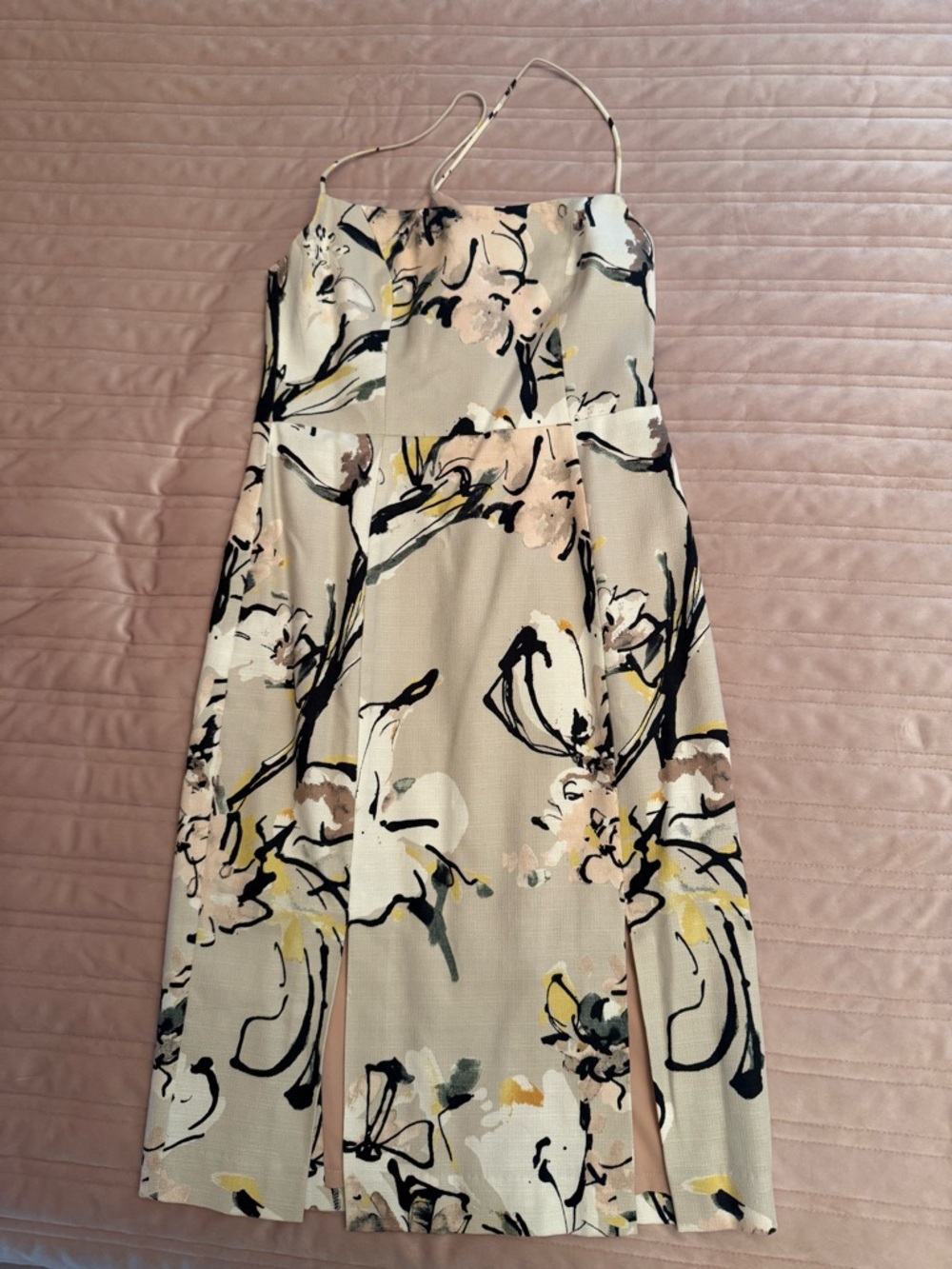 Black Halo Floral Midi Dress in Cream, Black & Yellow